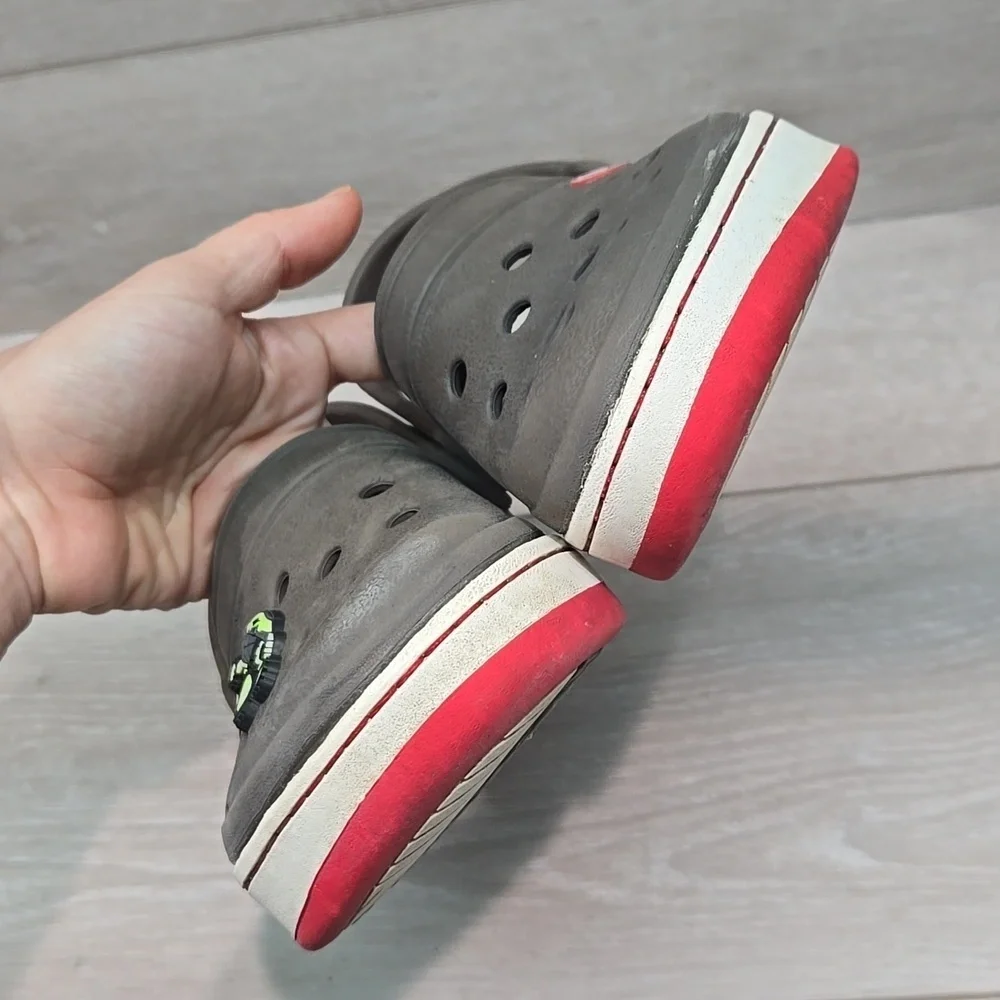 Crocs Kids Gray& Red Clogs Mule Shoes Sz J2